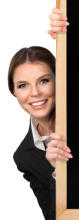 woman holding blackboard of strategic resume writing services